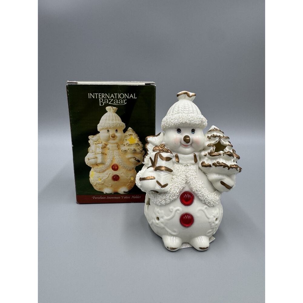 International Bazaar Snowman Porcelain Votive Candle Holder Vintage
